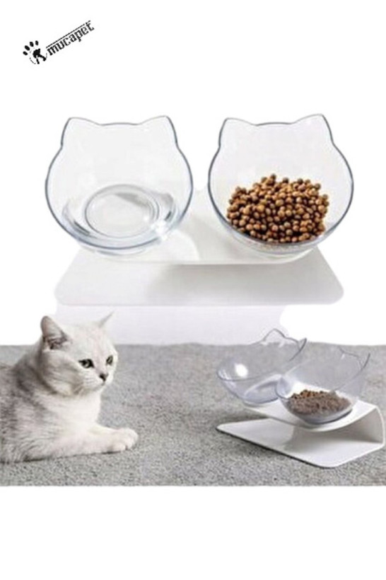 ظرف آبخوری گربه دوقلو پایه دار - طرح گربه